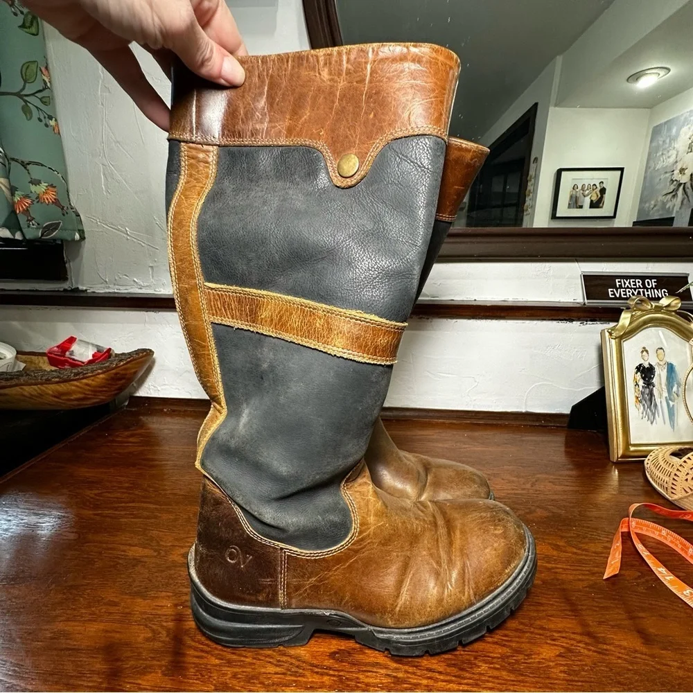Ovation Tall Riding Boots Leather Size 40 US 9 P13126 Brown Black